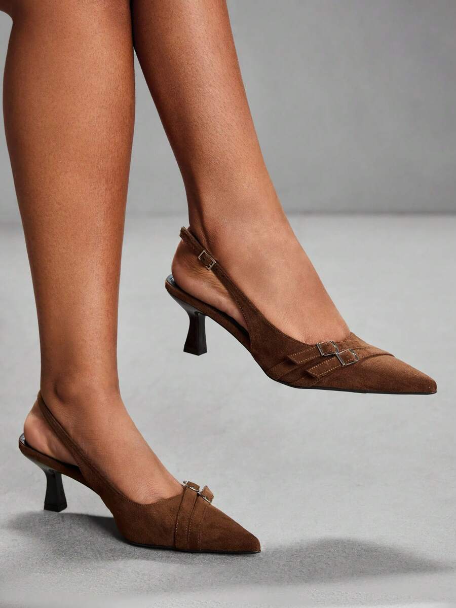 CUCCOO SZL Sepatu hak tinggi runcing elegan untuk wanita, desain minimalis untuk bepergian saat Natal. - Coffee Brown - View 1
