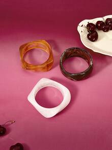 Glisma 3pcs/Set Exaggerated Asymmetrical Resin Semi-Transparent Bracelet For Women, Unique & Versatile - Multicolor - View 6