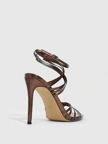 CUCCOO SZL 女士时尚百搭优雅通勤高跟凉鞋 - 咖啡棕 - 查看 4