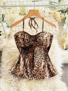 INAWLY Áo hai dây nữ họa tiết da báo, kiểu dáng thường ngày. - Nhiều màu - Xem 1