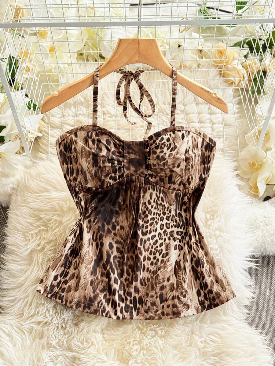 INAWLY Áo hai dây nữ họa tiết da báo, kiểu dáng thường ngày. - Nhiều màu - Xem 1