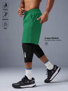 Acti Log Short de sport léger, coupe-vent et imperméable, séchage rapide, couleur unie, convient pour le fitness, la course, le cyclisme en été. Pantalon de sport. - Vert - Voir 5