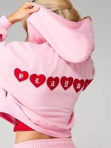 Missguided x Playboy Áo hoodie dáng rộng, khóa kéo, điểm nhấn là họa tiết trái tim và logo thỏ, thích hợp cho phong cách thời trang đường phố thường ngày. - Hồng - Xem 7