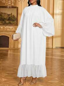 SHEIN Lady Đầm dài tay cổ lửng đơn sắc tối giản dành cho nữ, thích hợp mặc hàng ngày. - trắng - Xem 4