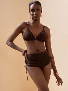 Zivah New Elegant Ruched Brown Bikini Set, Suitable For Vacation, Beach, Pool Party - Brown - View 4