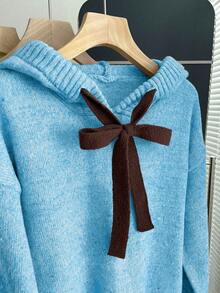 Franclia 女士秋冬新款高端加厚百搭休闲连帽T恤，宽松长袖灯笼袖针织套头衫，女士外套，万圣节T恤，女士冬季卫衣，秋季搭配，圣诞节卫衣 - 藍色 - 查看 6