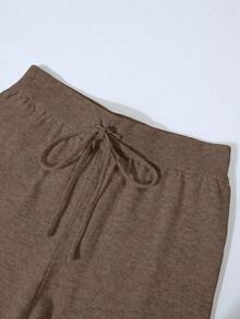 Franclia 2pcs/Set Women Casual Loose Knit Sweater & Pants Loungewear Set, Comfortable & Minimalist Design - Rust Brown - View 6