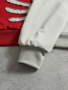ROMWE MEN Men's Contrast Color Embroidered Hoodie, Loose Fit - Red - View 5
