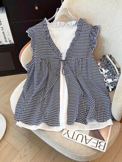 GlowEve CURVE 新款拼接无袖系带二合一加大码衬衫