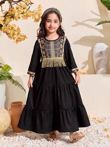 Girls Long-Sleeved Long Dress,Black,Autumn,Family Matching - Multicolor - View 3