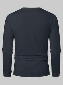 Manfinity Homme 男士纯色简约休闲圆领长袖T恤 - 深灰色 - 查看 2