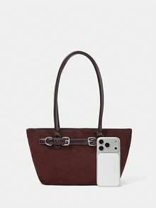 SHECARRY Buckle Detail Casual Shoulder Bag For Women - dark brown - View 3