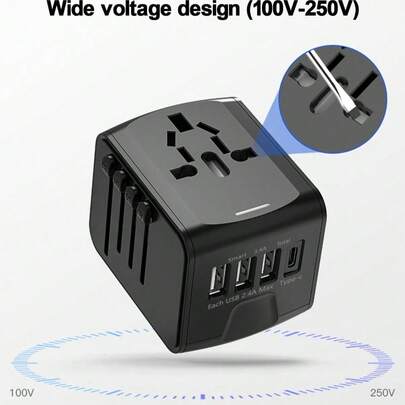 Teckwe Travel Adapter Universal Power Plug UK US Socket International Wall Charger, Suitable For Multi Country Adapters