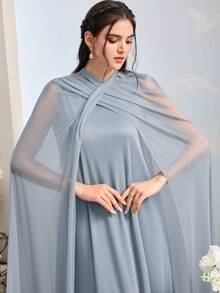 Al Najma Women's Turkish Maxi Dress & Arabic Traditional Abaya Kaftan Jalabiya Dress Light Blue Long Dress Dress With Cape Elegant Dress Najma Dress Party Dress - Green - View 5