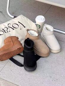 Botas de nieve retro de felpa para mujer 2025 otoño nuevos zapatos de algodón de moda de suela gruesa botas casuales versátiles - Beis - Ver 4