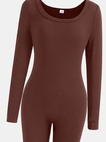 SHEIN 2pcs/Set Tween Girls Casual Basic Sports Street Yoga Square Neck Long Sleeve Jumpsuit - Multicolor - View 6