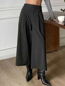 DAZY Quần ống rộng lửng kẻ sọc thanh lịch dành cho nữ, trang phục trang trọng cho mùa xuân và thu, phong cách Y2K. - Xám - Xem 4