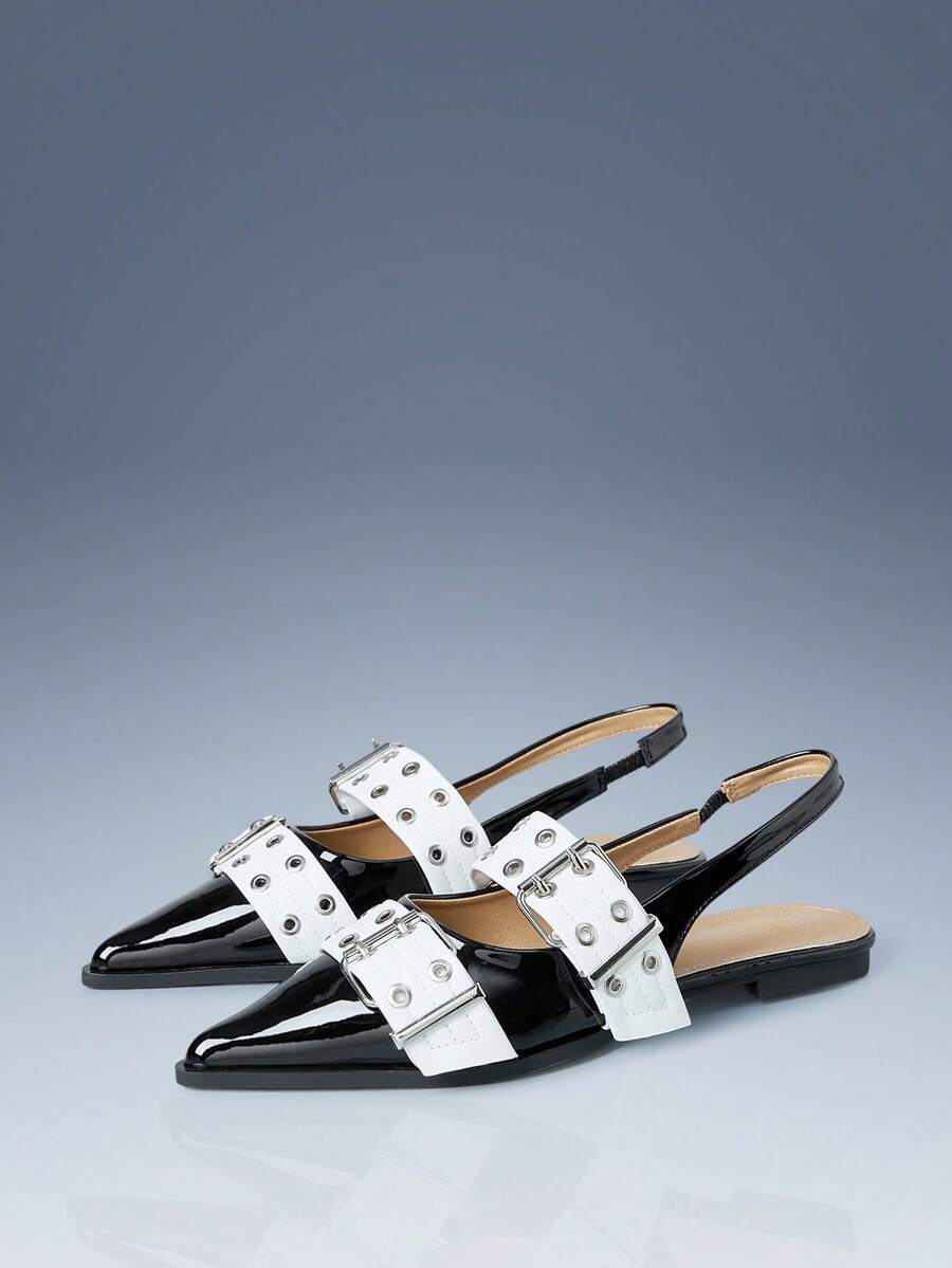 CUCCOO GRLICON 女款尖頭扣飾時尚鞋 - 黑與白 - 查看 1