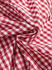 Strawberry Shortcake | ROMWE Spring / Summer Plus Size Women's Summer Casual Countryside Vacation Style Cute Cartoon Figure Graphic Plaid Print Contrast Schiffy Ruffle Hem Bubble Shorts - Red - View 5