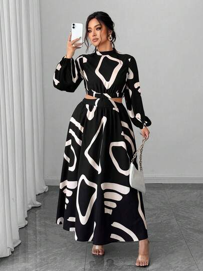 SHEIN Elenzya Vestido elegante y versátil de manga larga con abertura en la cintura, para uso diario, en talla grande