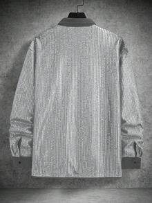 Manfinity AFTRDRK 男士拼接亮片装饰长袖衬衫，镶钻男装，闪亮衬衫，亮片衬衫，男士奢华服装，2026新年快乐金色男士夹克 - 淺灰色 - 查看 2