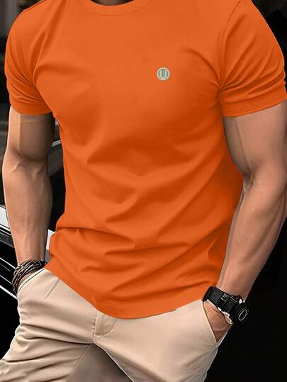 Manfinity Homme Camiseta casual de cuello redondo de manga corta para hombre, cómoda para el verano