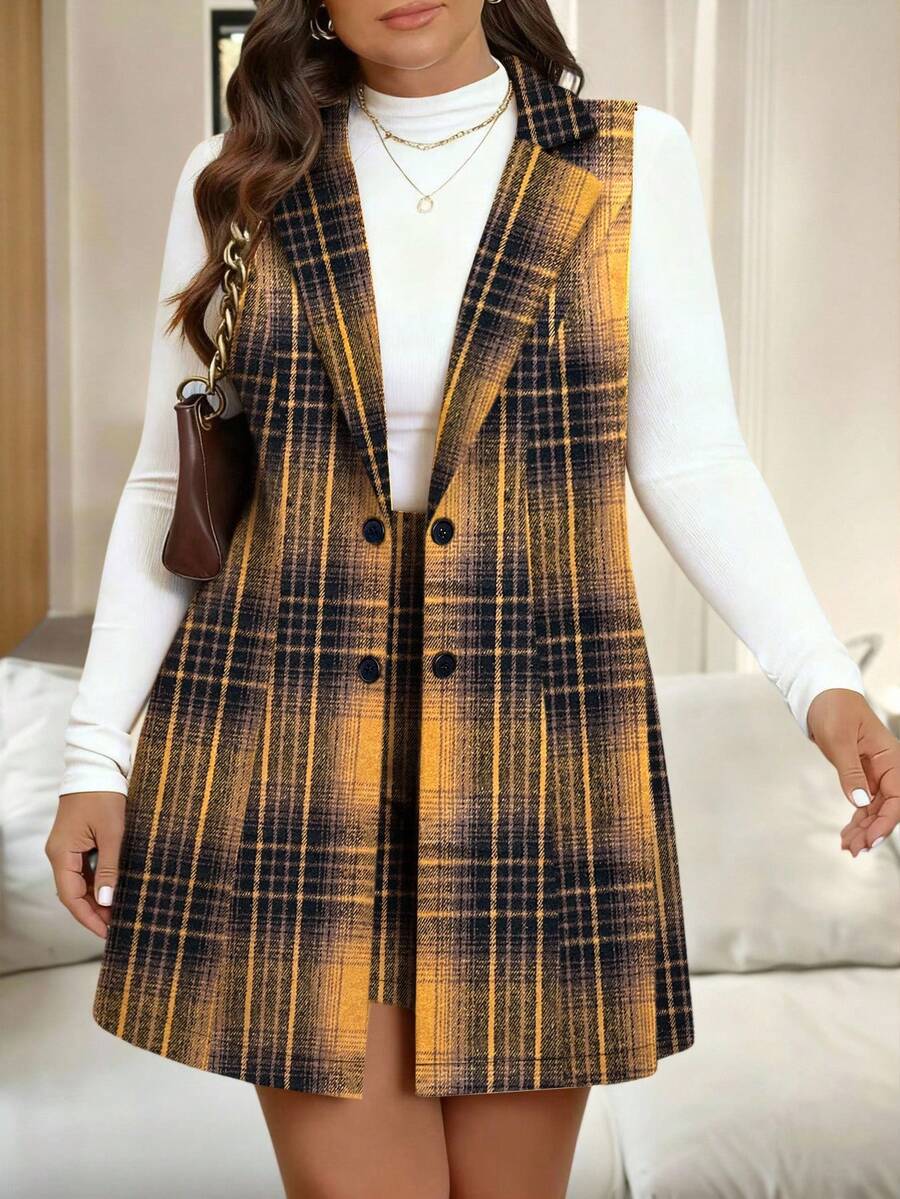 Vionelle 大码女式无袖格子背心和裙子套装 - 彩色 - 查看 1