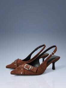 CUCCOO GRLICON Women's Elegant Pointed Toe Adjustable Buckle Pumps, Suitable For Commuting For Christmas - Coffee Brown - View 2