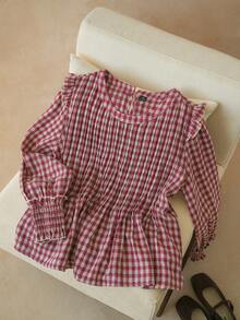Elaquor Plus Size Casual Plaid Long Sleeve Shirt, Autumn Casual For Women Casual Red Plaid Blouse - Red - View 3