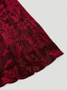 Sweetra 大码吊带无袖露背系带修身优雅简约短裙 - 酒紅色 - 查看 5