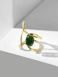 MOTF PREMIUM CINCIN TERBUKA GEOMETRIS ELEGAN BERLAPIS EMAS 18K - Hijau keemasan - View 2