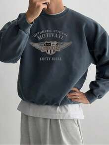 DAZY Men's Letter Print Short Thermal Lined Pullover Pullover Sweatshirt, Charcoal Grey, Autumn/Winter