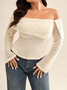 Auralis 大码女士优雅纯色翻领露肩上衣，春季女装 - 杏色 - 查看 6