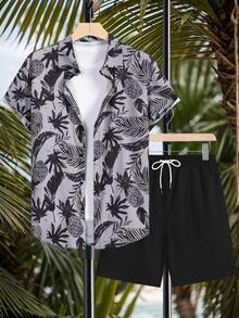 Manfinity KASUA Men's Floral Print Short Sleeve Shirt And Shorts Set - Black - View 2