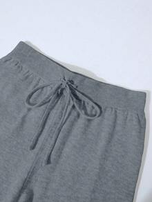 Franclia 女士休闲宽松针织毛衣裤套装（2件套），舒适简约设计 - 深灰色 - 查看 8