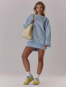 MUSERA Oversized Cut Out Back Open Armhole Sweatshirt Dress Classy Cute Sexy Streetwear Night Out  Evening - Baby Blue - View 4