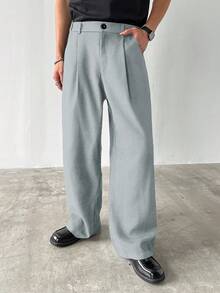 Manfinity Hypemode Casual Pocketed Wide-Leg Thick Pants For Men, Autumn - Light Grey - View 6