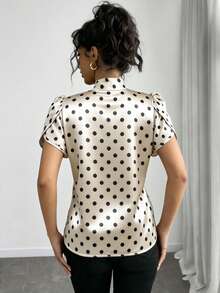 Rafferiza 女士休闲百搭波点蝴蝶结喇叭袖衬衫，春夏款 - 彩色 - 查看 2