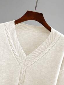 Linhara Conjunto de 2 piezas para mujer talla grande - Top de suéter de cuello en V y pantalones - Albaricoque - Ver 3