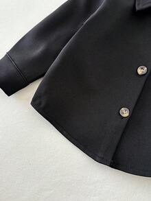 SHEIN 3件套男婴休闲百搭翻领前襟纽扣胸袋长袖上衣 - 黑色 - 查看 3