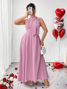 Elenzga Đầm dự tiệc Valentine lãng mạn, thanh lịch dành cho nữ cỡ lớn, có nơ trang trí, kiểu dáng chữ A hở lưng, thích hợp cho khách dự đám cưới. - Hồng - Xem 6