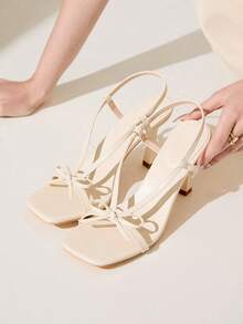 CUCCOO CHICEST Women's Pointed Toe Bowknot Elegant High Heel Sandals, Casual Commute Outfit For Spring For Christmas - Beige - View 3