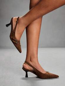 CUCCOO SZL Sepatu hak tinggi runcing elegan untuk wanita, desain minimalis untuk bepergian saat Natal. - Coffee Brown - View 5