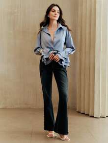 Anewsta Women's Elegant Ruffled Collar Versatile Long Sleeve Blouse - Blue - View 5