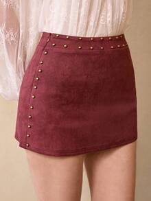 Chiquease Vintage Italian Maillard Beaded Midi Skirt, Sexy Dark Tone Design, Suitable For Autumn/Winter - Redwood - View 3
