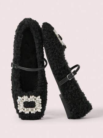 CUCCOO DOLLMOD Zapatos planos casuales y versátiles para mujer con hebilla y decoración de rhinestones