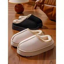 Botas de nieve retro de felpa para mujer 2025 otoño nuevos zapatos de algodón de moda de suela gruesa botas casuales versátiles - Negro - Ver 3