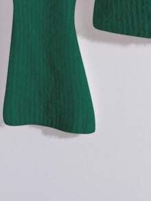 Franclia Women's Autumn Flared Sleeve Asymmetrical Hem Knit Sweater, French Elegant Stretchy Fitted Pullover Top, Autumn/Winter - Green - View 5