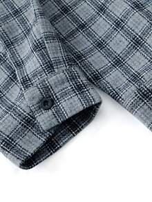 ROMWE MEN Street Life 男士休闲格子连帽卫衣，学院风 - 灰色 - 查看 5