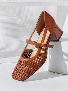 SHUZIA Ladies Crochet Raffia Mary Jane Pumps Valentine's Day Summer Shoes - Maroon - View 5